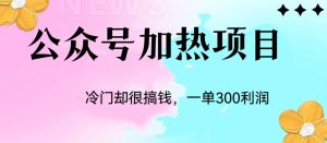 冷门公众号加热项目，每天1-2小时，一单100-300+网赚项目-副业赚钱-互联网创业-资源整合老八网赚资源