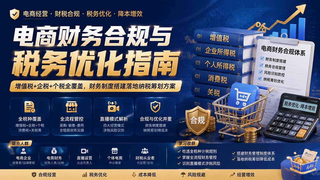 电商财务合规与税务优化指南：增值税+企税+个税全覆盖，财务制度搭建落地纳税筹划方案网赚项目-副业赚钱-互联网创业-资源整合老八网赚资源