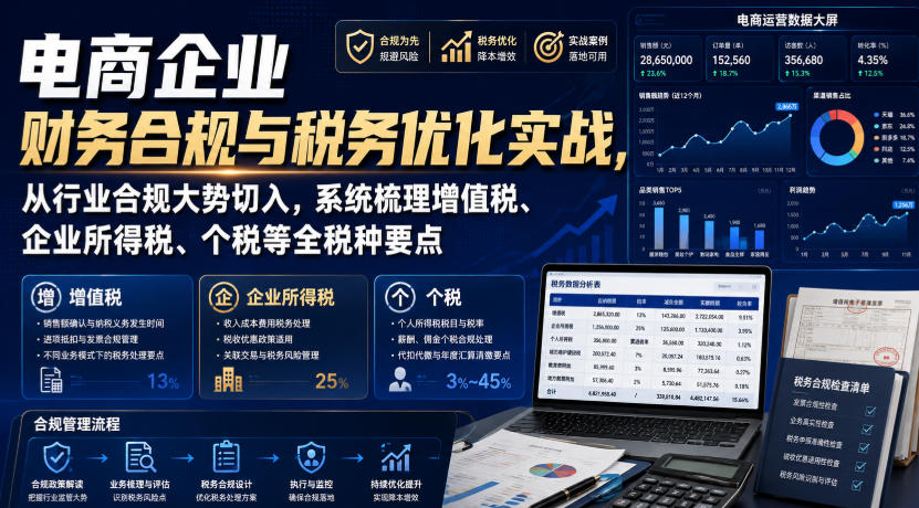 电商企业财务合规与税务优化实战，从行业合规大势切入，系统梳理增值税、企业所得税、个税等全税种要点网赚项目-副业赚钱-互联网创业-资源整合老八网赚资源