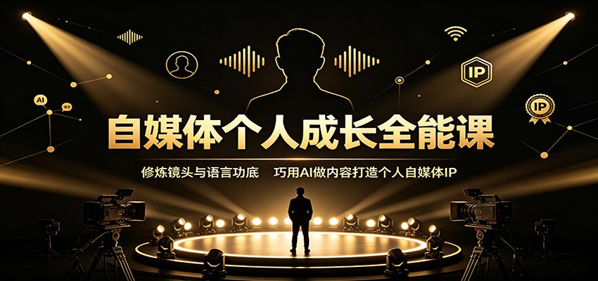 自媒体个人成长全能课：修炼镜头与语言功底，巧用AI做内容打造个人自媒体IP网赚项目-副业赚钱-互联网创业-资源整合老八网赚资源