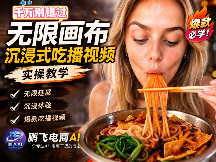 保姆级教程｜用AI无线画布做沉浸式吃播，3步直接出片，无线画布工作流，操作简单好上手网赚项目-副业赚钱-互联网创业-资源整合老八网赚资源