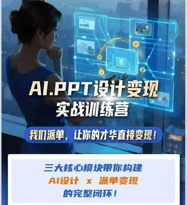 AI+PPT设计变现实战训练营，我们派单，让你的才华直接变现，三大核心模块带你构建Al设计x派单变现的完整闭环网赚项目-副业赚钱-互联网创业-资源整合老八网赚资源