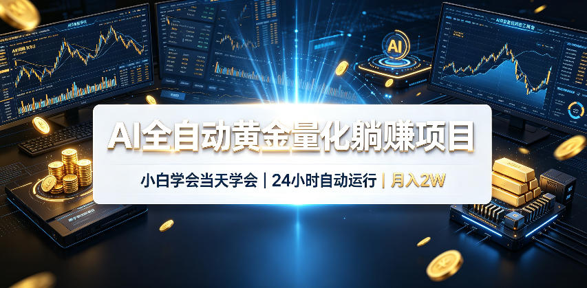 AI全自动黄金量化躺賺项目，24小时自动运行，月入2W！网赚项目-副业赚钱-互联网创业-资源整合老八网赚资源