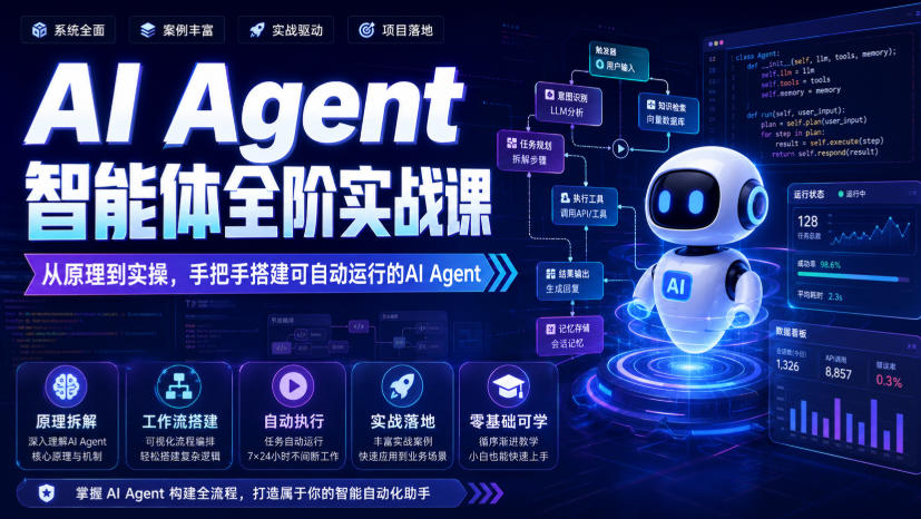 AI Agent智能体全阶实战课，从原理到实操，手把手搭建可自动运行的AI Agent网赚项目-副业赚钱-互联网创业-资源整合老八网赚资源