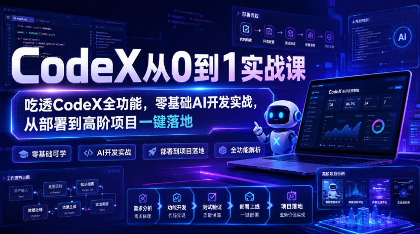 ad9b90099644e642fbf5584a917754c1.jpeg CodeX从0到1实战课,吃透CodeX全功能,零基础AI开发实战,从部署到高阶项目一键落地