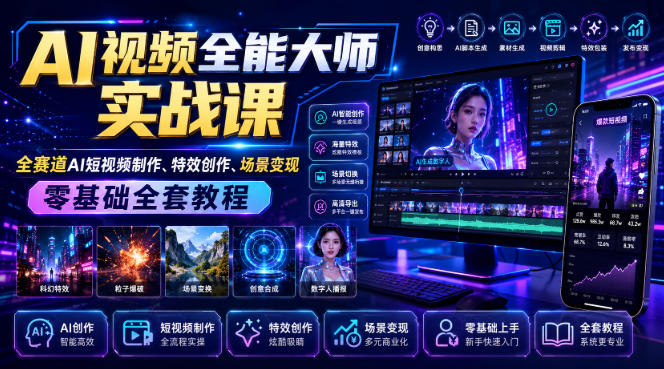 AI视频全能大师实战课｜全赛道AI短视频制作、特效创作、场景变现零基础全套教程网赚项目-副业赚钱-互联网创业-资源整合老八网赚资源