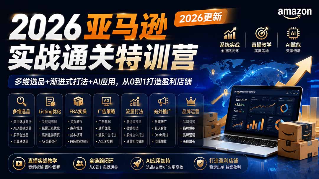 2026亚马逊实战通关特训营-2026更新，多维选品+渐进式打法+AI应用，从0到1打造盈利店铺网赚项目-副业赚钱-互联网创业-资源整合老八网赚资源