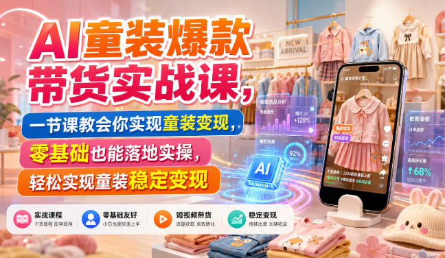 AI童装爆款带货实战课，一节课教会你实现童装变现，零基础也能落地实操网赚项目-副业赚钱-互联网创业-资源整合老八网赚资源
