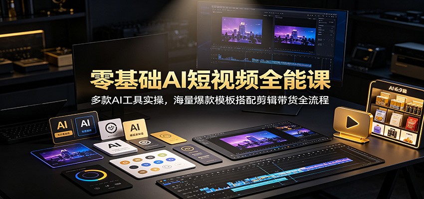 零基础AI短视频全能课:多款AI工具实操,海量爆款模板搭配剪辑带货全流程网赚项目-副业赚钱-互联网创业-资源整合老八网赚资源