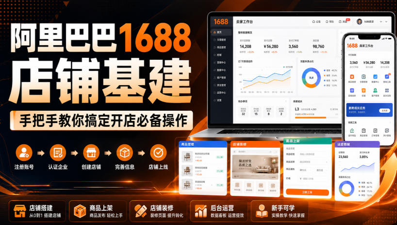 阿里巴巴1688店铺基建，手把手教你搞定开店必备操作(更新8月)网赚项目-副业赚钱-互联网创业-资源整合老八网赚资源