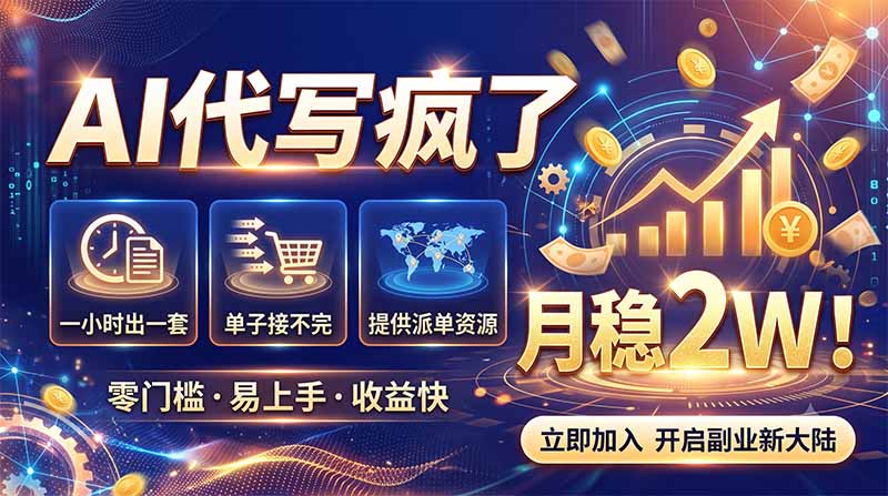 2026捡钱副业：AI写稿一单5张，免费派单群，0门槛直接干网赚项目-副业赚钱-互联网创业-资源整合老八网赚资源