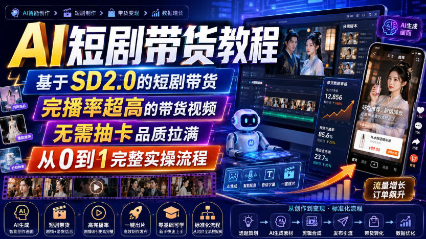 237f286571932c49a6a92508627a1a69.jpeg AI短剧带货教程,基于SD2.0的短剧带货,完播率超高的带货视频,无需抽卡品质拉满,从0到1完整实操流程