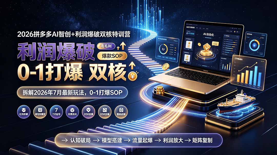 2026拼多多AI智创+利润爆破双核特训营-更新：拆解2026年7月最新玩法，0-1打爆SOP网赚项目-副业赚钱-互联网创业-资源整合老八网赚资源