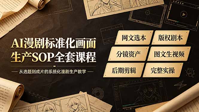 AI漫剧标准化画面生产SOP全套课程-更新，网文选本版权剧本分镜资产全覆盖，图文生视频后期剪辑完整实操教学网赚项目-副业赚钱-互联网创业-资源整合老八网赚资源