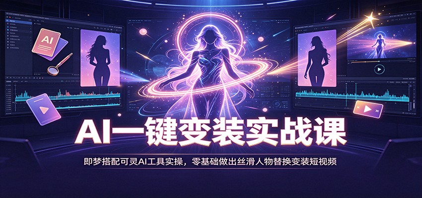 AI一键变装实战课：即梦搭配可灵AI工具实操，零基础做出丝滑人物替换变装短视频网赚项目-副业赚钱-互联网创业-资源整合老八网赚资源