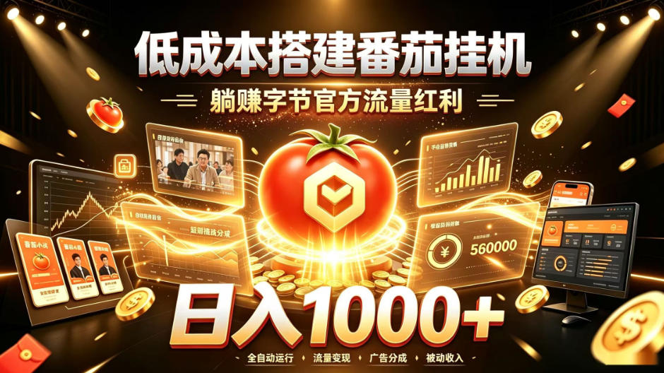 低成本搭建番茄挂G，躺賺字节官方流量红利，日入1k+，全程傻瓜式落地【揭秘】网赚项目-副业赚钱-互联网创业-资源整合老八网赚资源