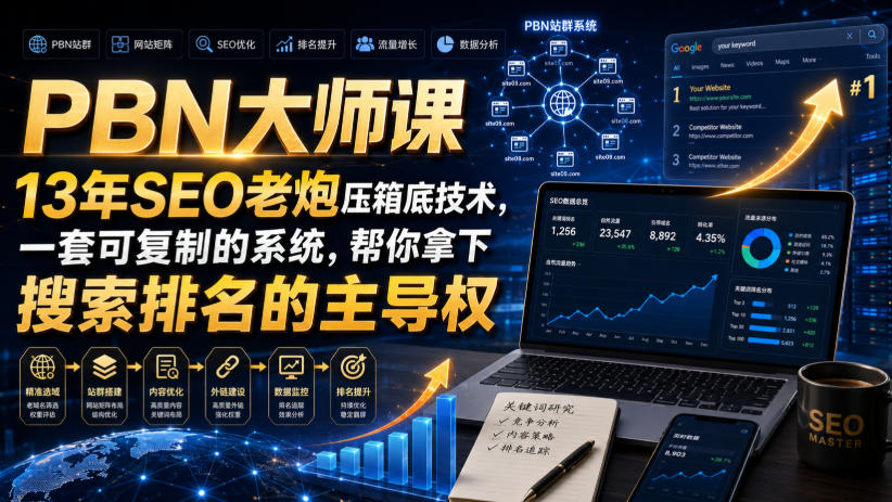 PBN大师课13年SEO老炮压箱底技术，一套可复制的系统，帮你拿下搜索排名的主导权【原创双语字幕】网赚项目-副业赚钱-互联网创业-资源整合老八网赚资源