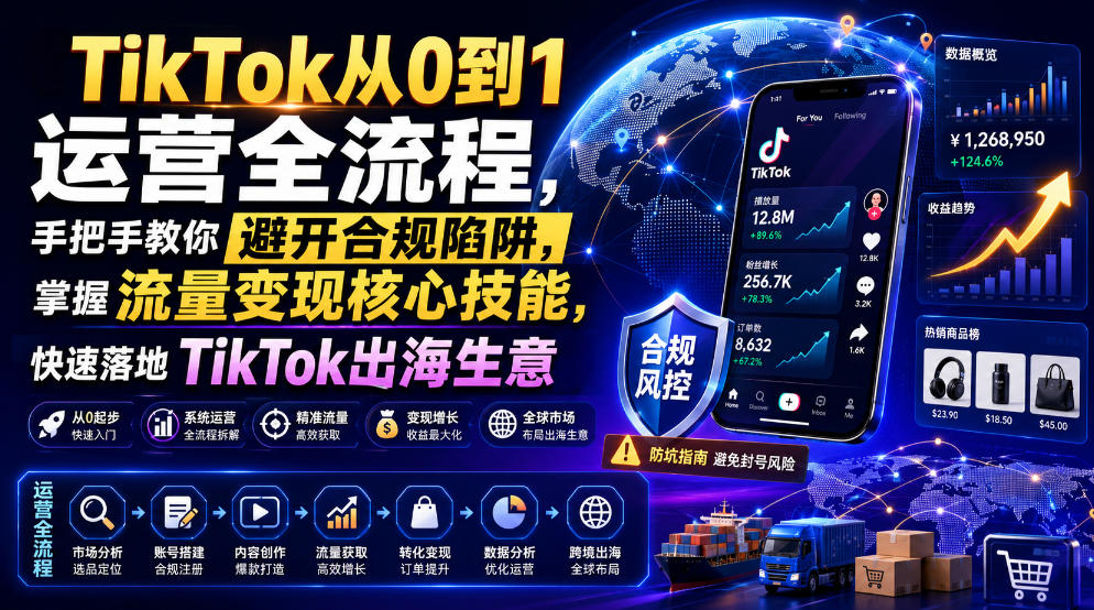 TikTok从0到1运营全流程，手把手教你避开合规陷阱，掌握流量变现核心技能，快速落地TikTok出海生意(更新8月)网赚项目-副业赚钱-互联网创业-资源整合老八网赚资源