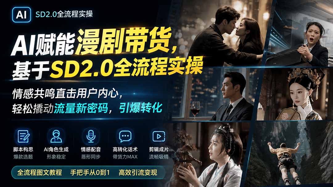 AI赋能漫剧带货，基于SD2.0全流程实操；情感共鸣直击用户内心，轻松撬动流量新密码，引爆转化网赚项目-副业赚钱-互联网创业-资源整合老八网赚资源