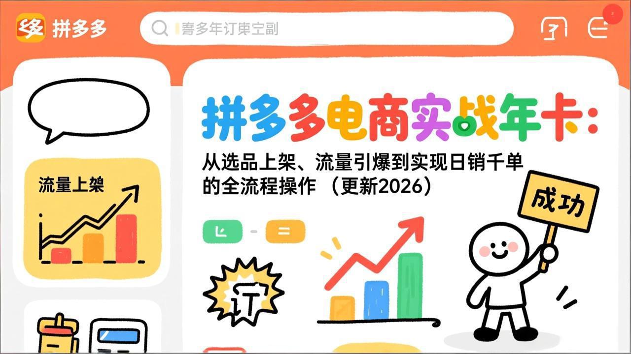 拼多多电商实战年卡：从选品上架、流量引爆到实现日销千单的全流程操作(更新2026年8月网赚项目-副业赚钱-互联网创业-资源整合老八网赚资源