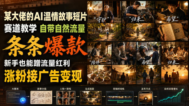 某大佬的AI温情故事短片赛道教学，自带自然流量，条条爆款，新手也能蹭流量红利，涨粉接广告变现网赚项目-副业赚钱-互联网创业-资源整合老八网赚资源