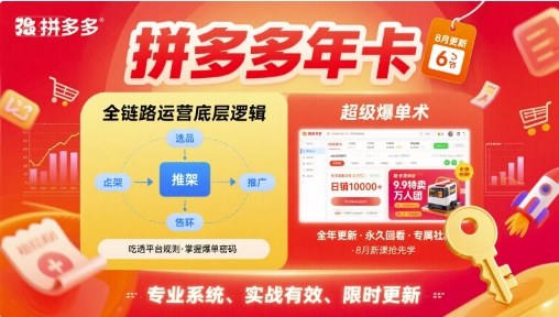 拼多多年卡，拼多多全链路运营底层逻辑，超级爆单术【更新26年8月】网赚项目-副业赚钱-互联网创业-资源整合老八网赚资源