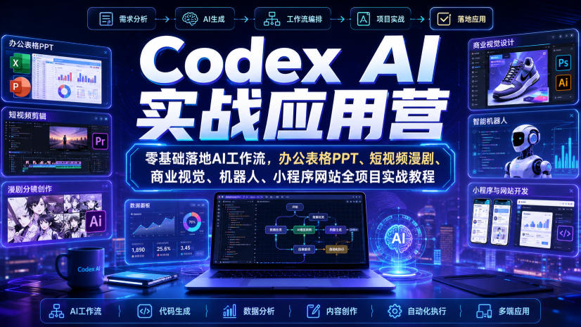 Codex AI实战应用营｜零基础落地AI工作流，办公表格PPT、短视频漫剧、商业视觉、机器人、小程序网站全项目实战教程网赚项目-副业赚钱-互联网创业-资源整合老八网赚资源