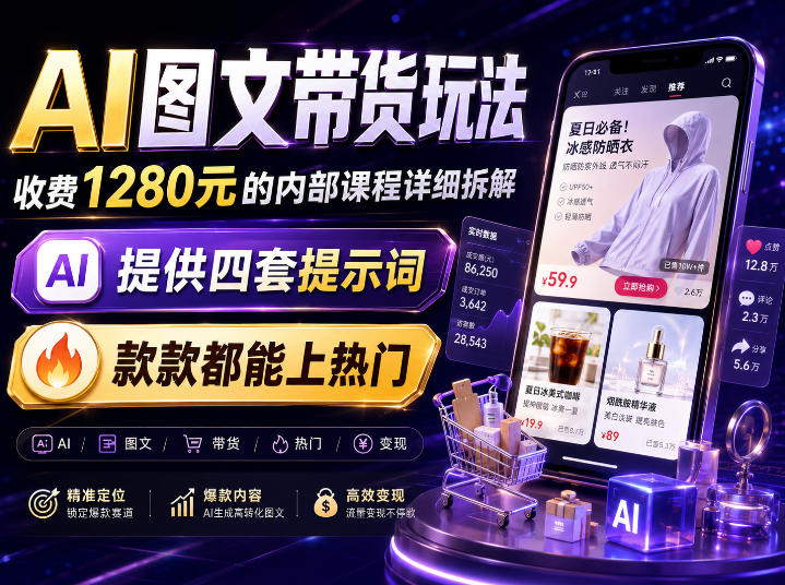 273739e1a58c91cc5554596f77302cfd.jpeg AI图文带货内部玩法,1280内部课程对外系统拆解,看完直接上手变现!