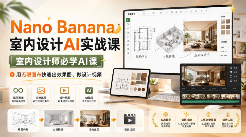 2468147b2cc4d28937db365e3fdb67d7.jpeg Nano Banana室内设计AI实战课,室内设计师必学AI课,用无限画布快速出效果图、做设计视频
