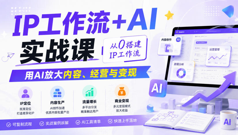 IP工作流+AI实战课，从0搭建IP工作流，用AI放大内容、经营与变现网赚项目-副业赚钱-互联网创业-资源整合老八网赚资源