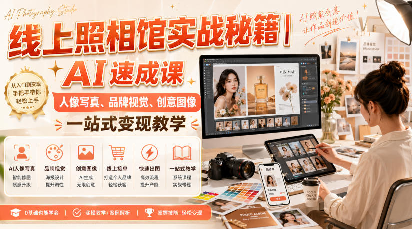线上照相馆实战秘籍｜AI速成课，人像写真、品牌视觉、创意图像一站式变现教学网赚项目-副业赚钱-互联网创业-资源整合老八网赚资源