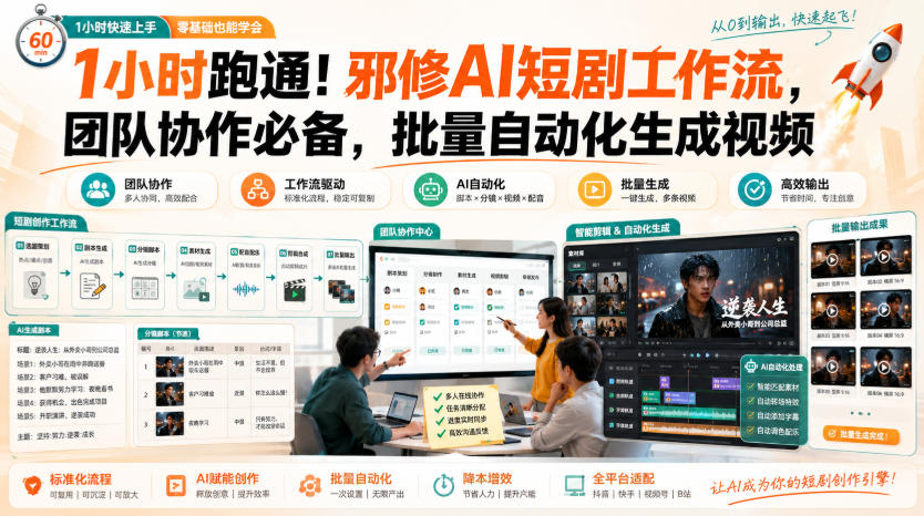 1小时跑通！邪修AI短剧工作流，团队协作必备，批量自动化生成视频网赚项目-副业赚钱-互联网创业-资源整合老八网赚资源