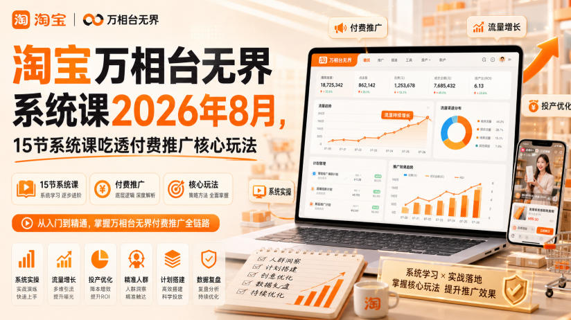 淘宝万相台无界系统课2026年8月，15节系统课吃透付费推广核心玩法网赚项目-副业赚钱-互联网创业-资源整合老八网赚资源