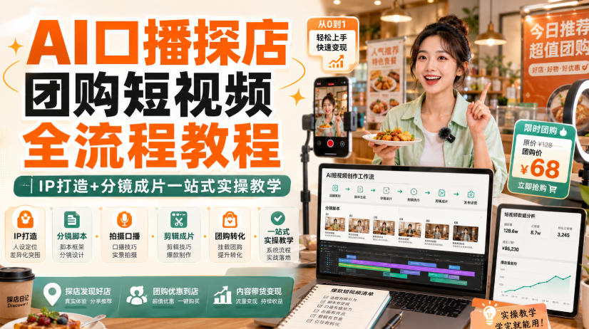 33624c1c3e39a58b6b737eabb21bd82f.jpeg AI口播探店团购短视频全流程教程|IP打造+分镜成片一站式实操教学