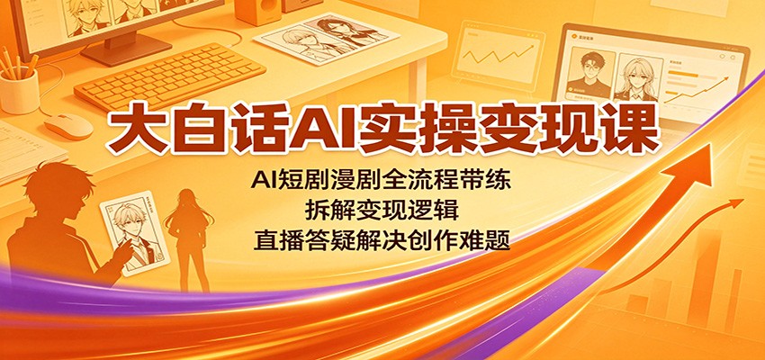 大白话AI实操变现课：AI短剧漫剧全流程带练，拆解变现逻辑，直播答疑解决创作难题网赚项目-副业赚钱-互联网创业-资源整合老八网赚资源
