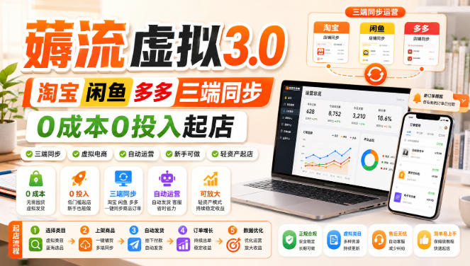 绅白不白·薅流虚拟3.0丨淘宝闲鱼多多三端同步丨0成本0投入起店网赚项目-副业赚钱-互联网创业-资源整合老八网赚资源