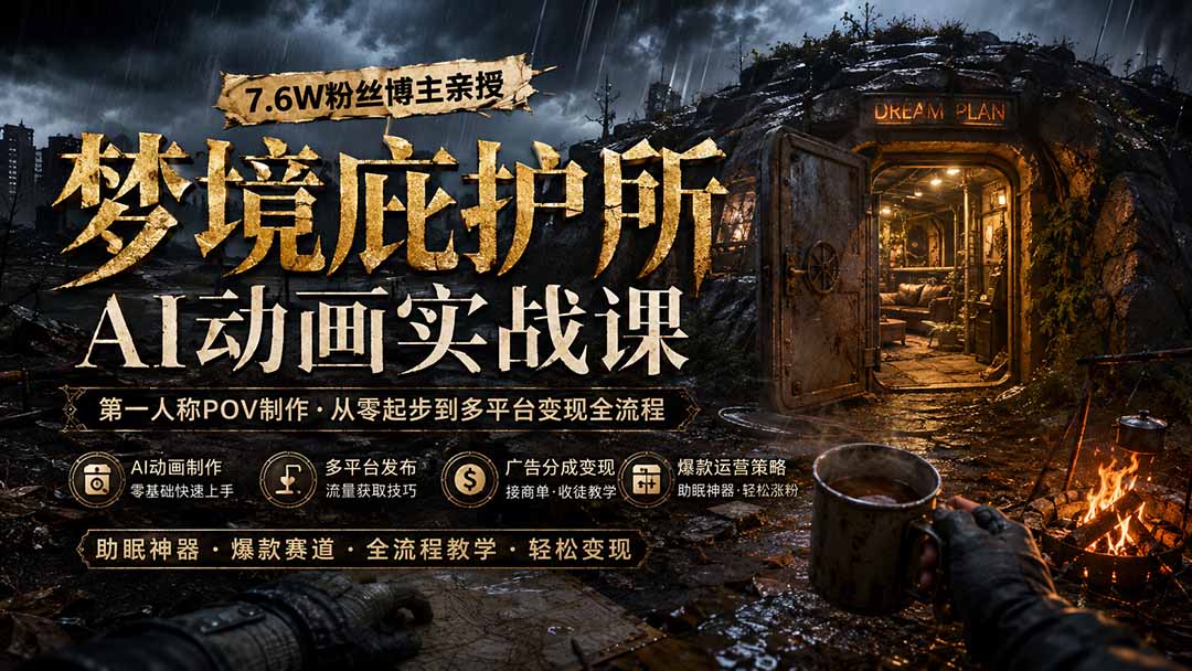 梦境庇护所AI动画实战课：7.6W粉丝博主亲授第一人称POV制作，从零起步到多平台发布变现全流程网赚项目-副业赚钱-互联网创业-资源整合老八网赚资源