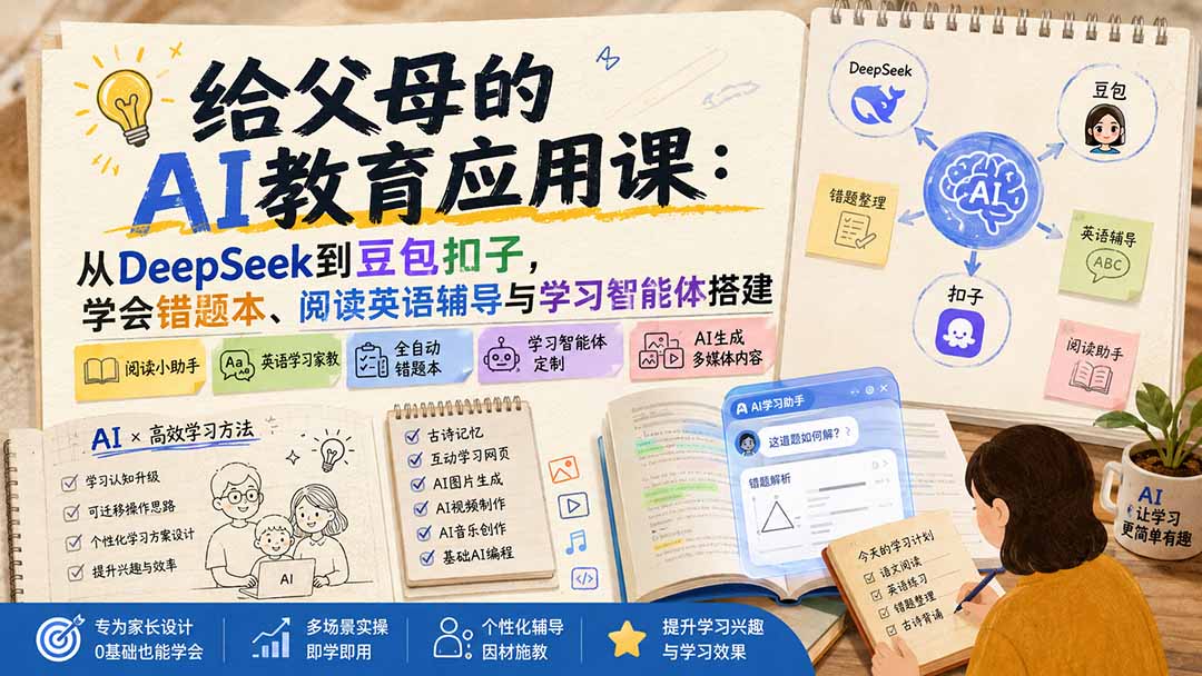 给父母的AI教育应用课：从DeepSeek到豆包扣子，学会错题本、阅读英语辅导与学习智能体搭建网赚项目-副业赚钱-互联网创业-资源整合老八网赚资源