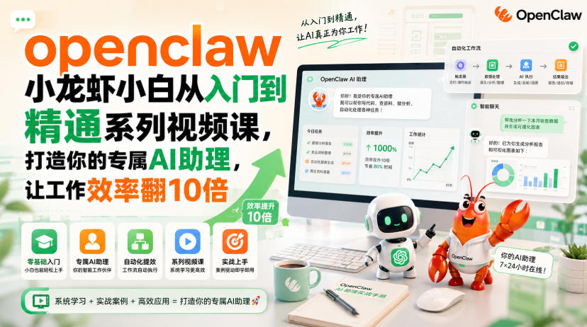 openclaw小龙虾小白从入门到精通系列视频课，打造你的专属AI助理，让工作效率翻10倍网赚项目-副业赚钱-互联网创业-资源整合老八网赚资源