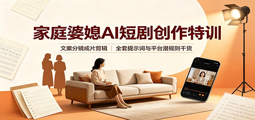 家庭婆媳AI短剧创作特训：文案分镜成片剪辑，全套提示词与平台潜规则干货网赚项目-副业赚钱-互联网创业-资源整合老八网赚资源