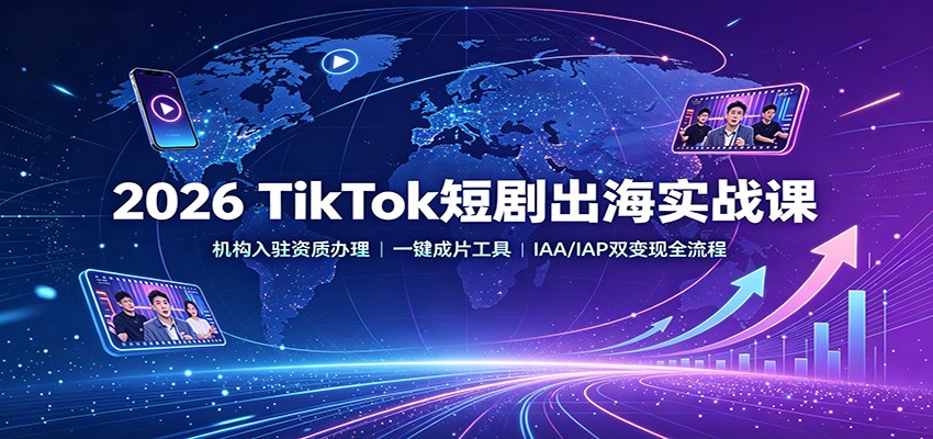 2026 TikTok短剧出海实战课：机构入驻资质办理，一键成片工具，IAA/IAP双变现全流程网赚项目-副业赚钱-互联网创业-资源整合老八网赚资源