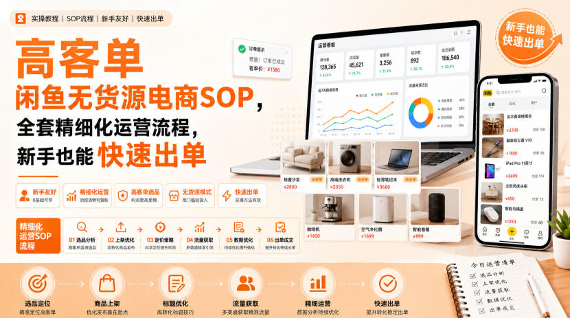 高客单闲鱼无货源电商SOP，全套精细化运营流程，新手也能快速出单网赚项目-副业赚钱-互联网创业-资源整合老八网赚资源