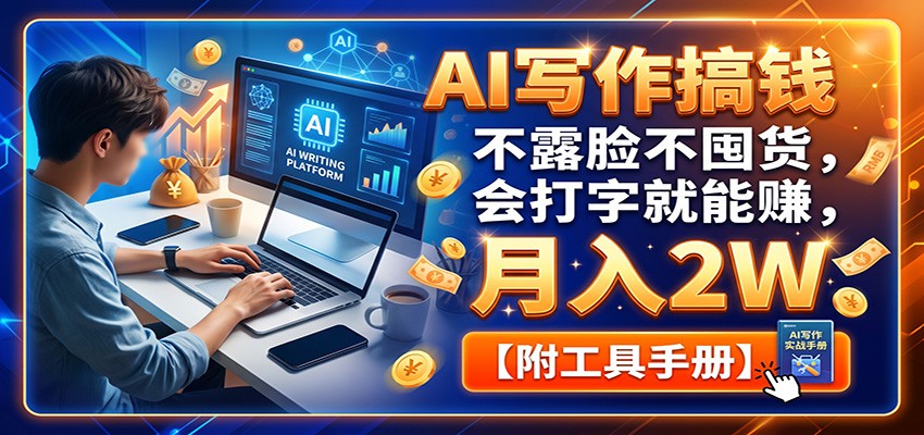 AI写作搞钱:不露脸不囤货,会打字就能赚,月入2W【附工具手册】网赚项目-副业赚钱-互联网创业-资源整合老八网赚资源