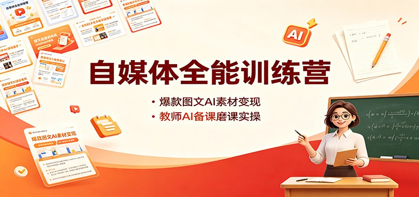 自媒体全能训练营：爆款图文AI素材变现，教师AI备课磨课实操网赚项目-副业赚钱-互联网创业-资源整合老八网赚资源