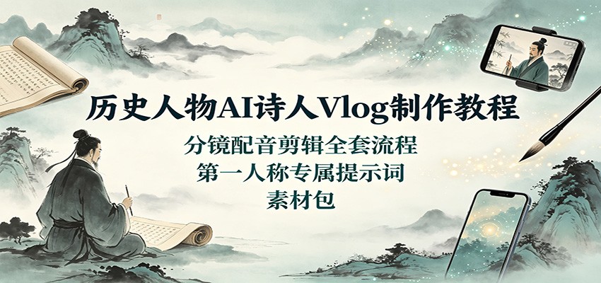 历史人物AI诗人Vlog制作教程：分镜配音剪辑全套流程，第一人称专属提示词素材包网赚项目-副业赚钱-互联网创业-资源整合老八网赚资源