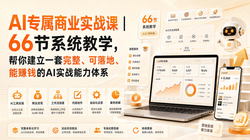 AI专属商业实战课｜66节系统教学，帮你建立一套完整、可落地、能賺钱的AI实战能力体系网赚项目-副业赚钱-互联网创业-资源整合老八网赚资源