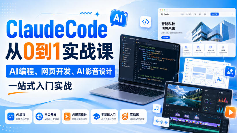 ClaudeCode从0到1实战课，AI编程、网页开发、AI影音设计一站式入门实战网赚项目-副业赚钱-互联网创业-资源整合老八网赚资源