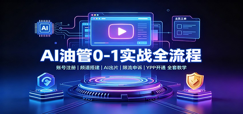 AI油管0-1实战：账号注册频道搭建，AI出片，限流申诉，YPP开通全套教学网赚项目-副业赚钱-互联网创业-资源整合老八网赚资源