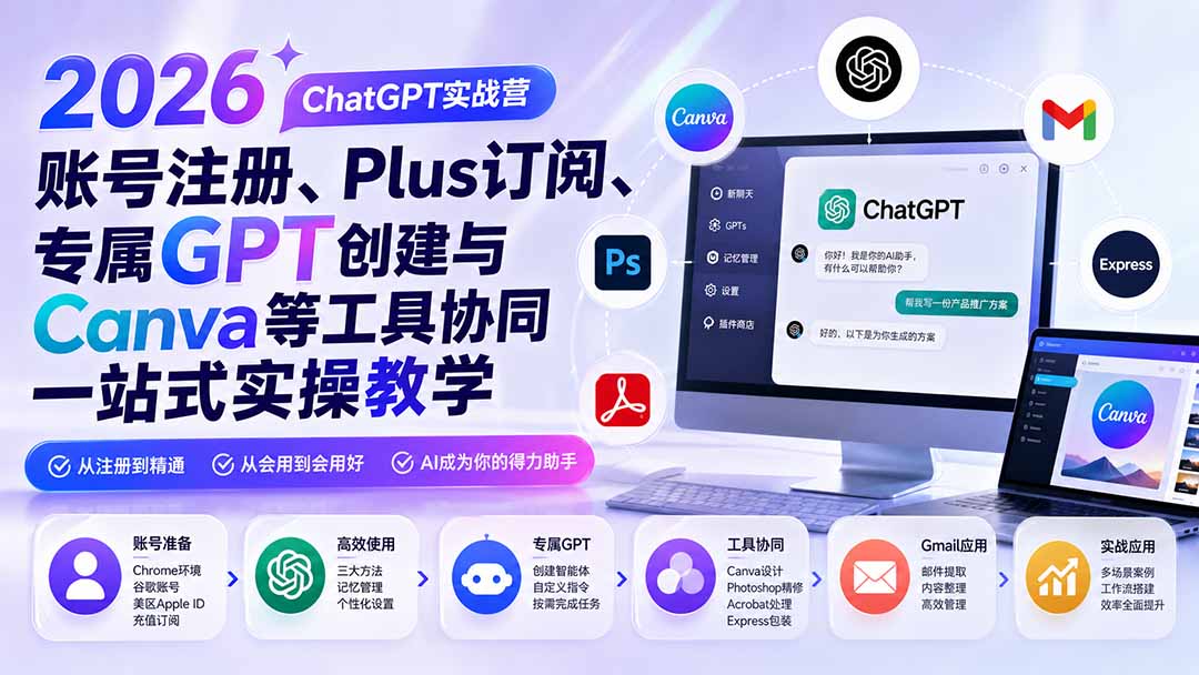 e44cedb91085acb83e7b1784484efc42.jpeg 2026 ChatGPT实战营;账号注册、Plus订阅、专属GPT创建与Canva等工具协同一站式实操教学