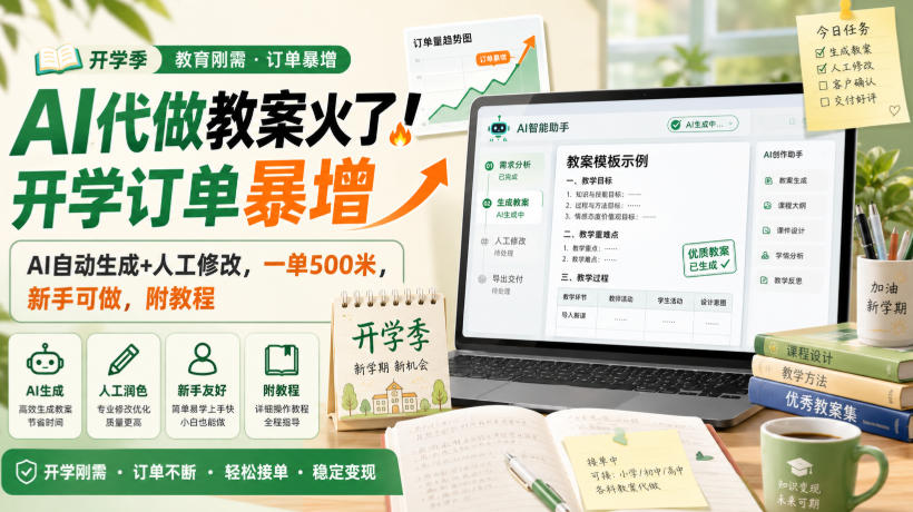 7dd9974edf1539b7cc69c0318fa818f5.jpeg AI代做教案火了!开学订单暴增,AI自动生成+人工修改,一单500米,新手可做,附教程【揭秘】